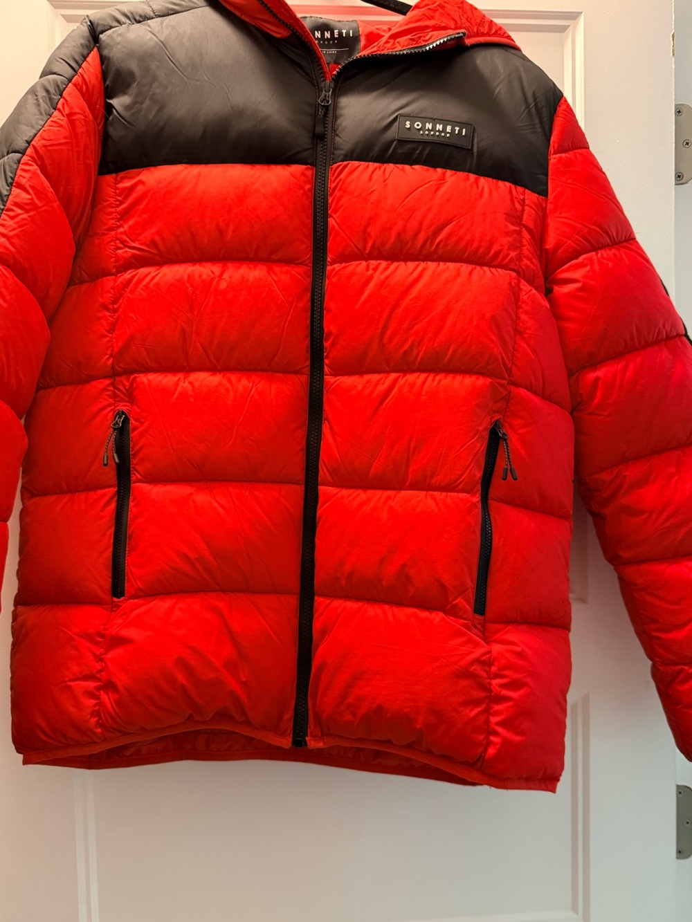 Men's Red and Black Puffer Jacket